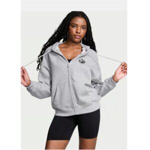PINK Victoria's Secret Ivy Fleece Campus Full Zip Hoodie Sweatshirt Large NWT